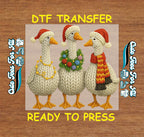 Christmas Knit Goose Trio Yarn Style DTF Transfer – Ready to Press Iron On Heat Transfer for DIY Christmas Shirts 12272