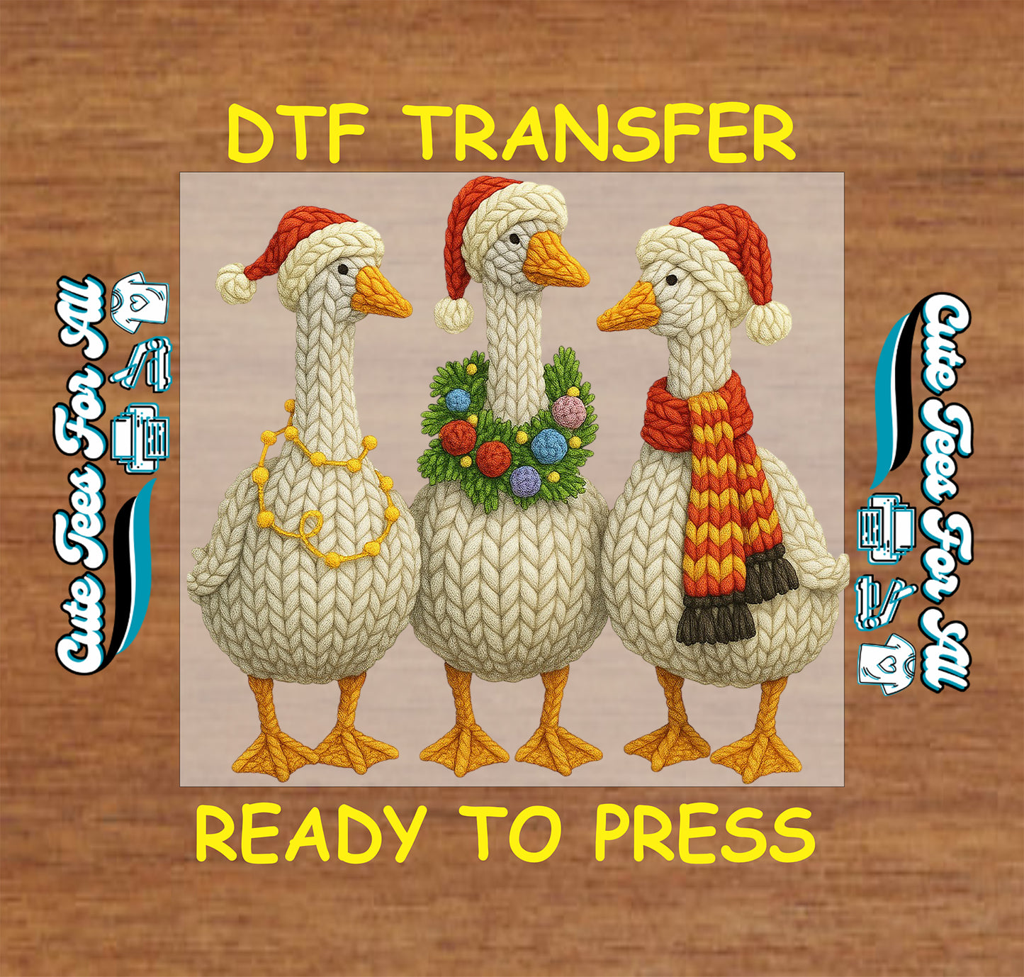 christmas knit geese trio yarn style ready to press dtf transfer iron on heat transfer