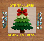 Christmas Knit Tree Red Bow Yarn Style DTF Transfer – Ready to Press Iron On Heat Transfer for DIY Christmas Shirts 12275