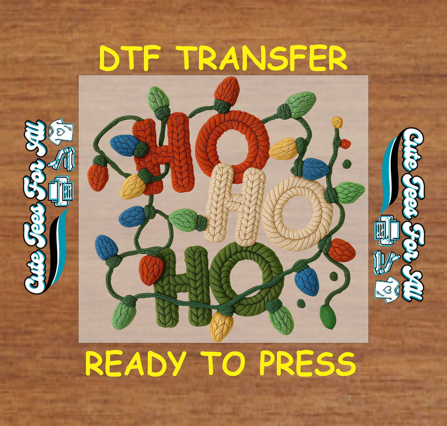 ho ho ho knit yarn christmas lights ready to press dtf transfer iron on heat transfer