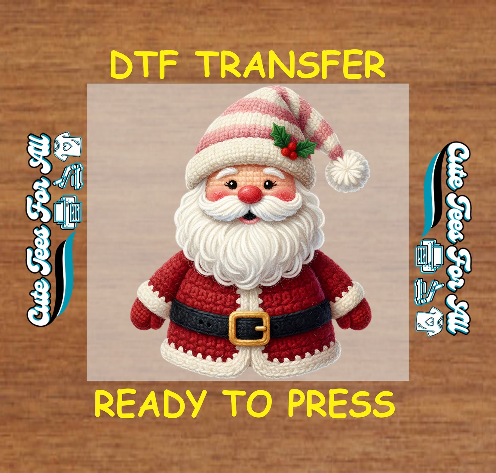 yarn crochet santa christmas ready to press dtf transfer iron on heat transfer diy christmas shirts