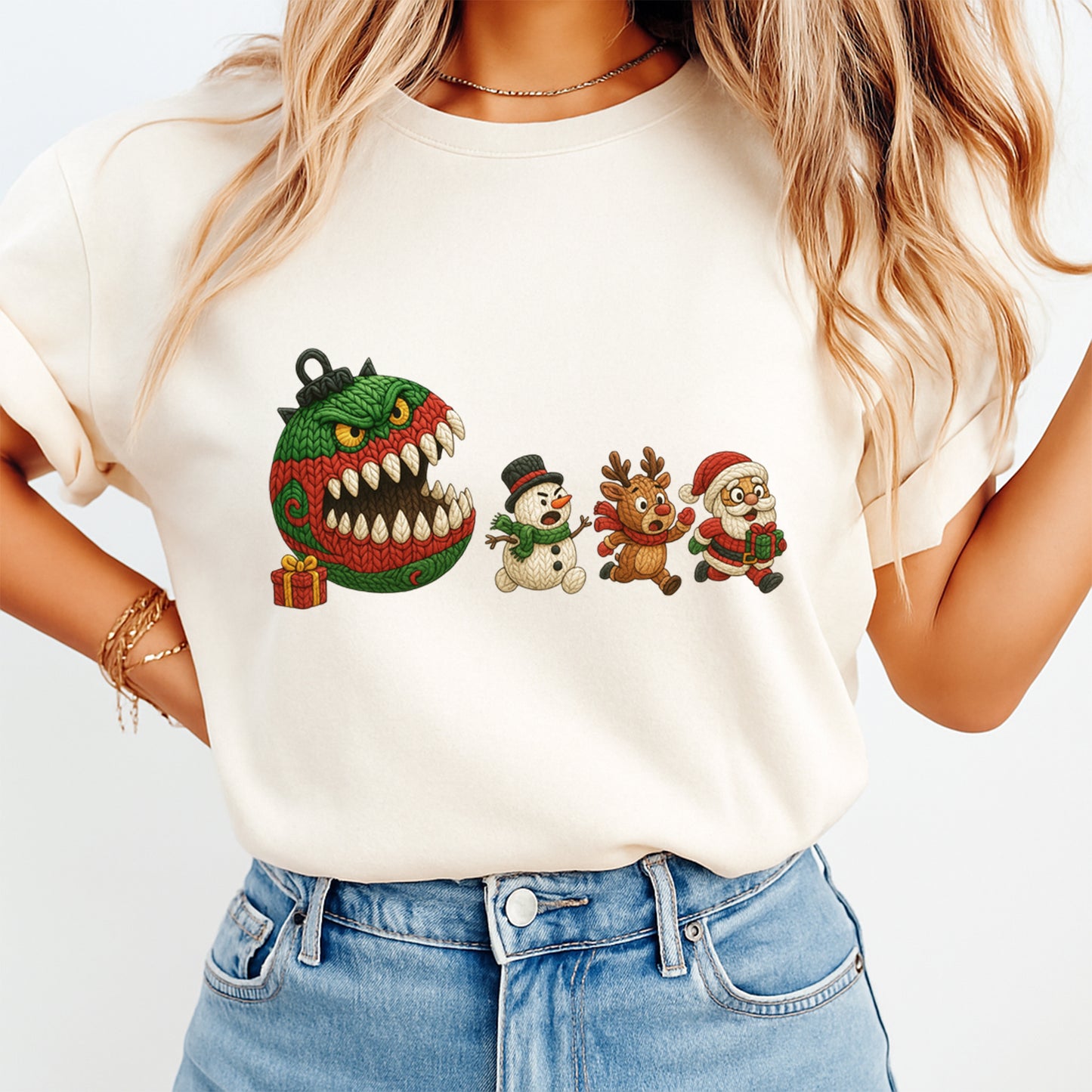 Christmas Yarn Crochet Monster Ornament DTF Transfer – Ready to Press Iron On Heat Transfer for DIY Christmas Shirts 12278