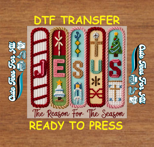 religious christmas jesus yarn style cross stitch ready to press dtf transfer for diy christmas shirts