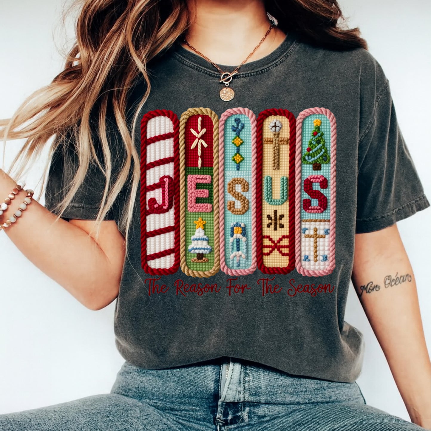 Christmas Religious Yarn Art DTF Transfer – Ready to Press Iron On Heat Transfer for DIY Christmas Shirts 12280