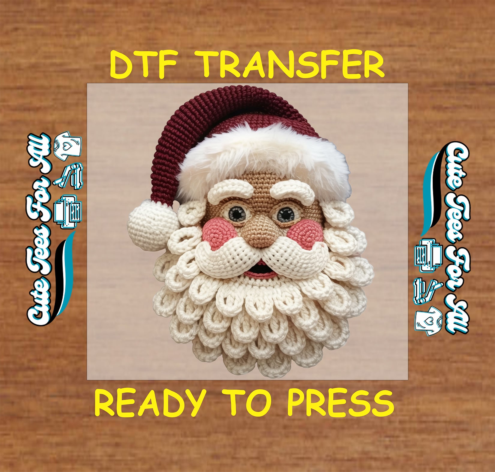 yarn crochet santa face ready to press dtf transfer iron on heat transfer diy christmas shirts