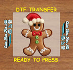 Christmas Stitched Gingerbread Santa Hat DTF Transfer – Ready to Press Iron On Heat Transfer for DIY Christmas Shirts 12284