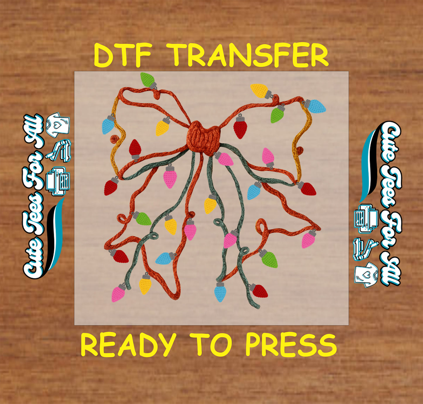 yarn crochet christmas bow colorful lights ready to press dtf transfer iron on heat transfer diy christmas shirts