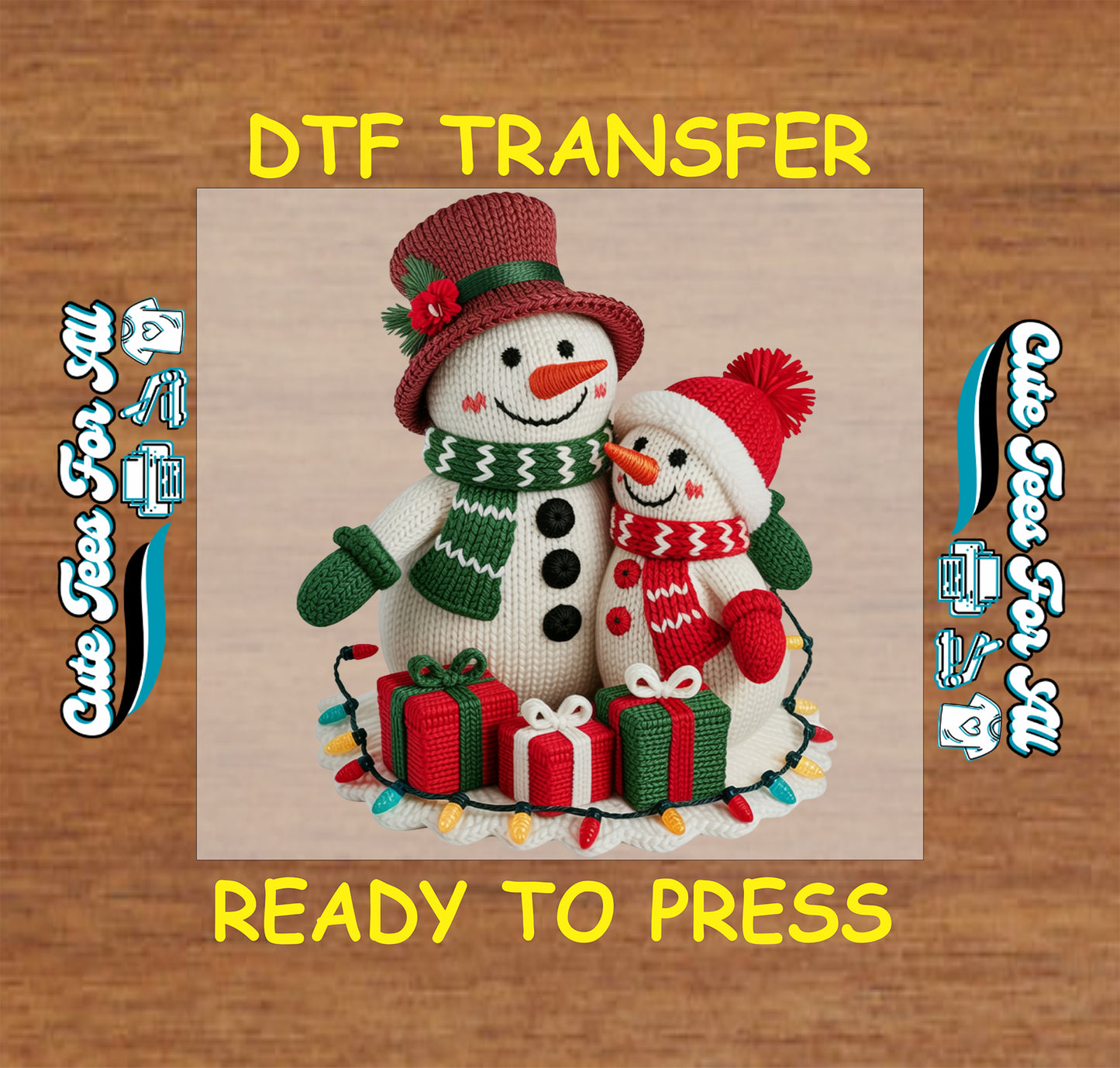 yarn crochet snowman family christmas presents lights ready to press dtf transfer iron on heat transfer diy christmas shirts