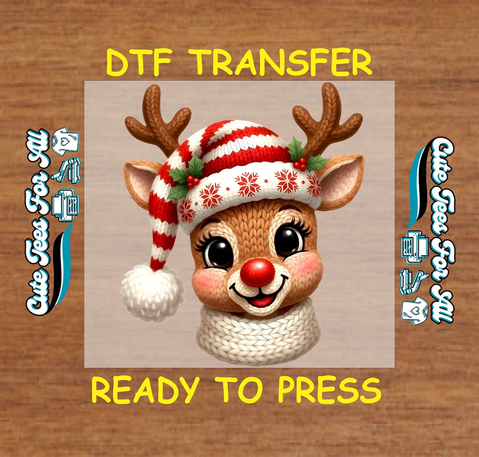 yarn crochet reindeer face christmas beanie ready to press dtf transfer iron on heat transfer diy christmas shirts