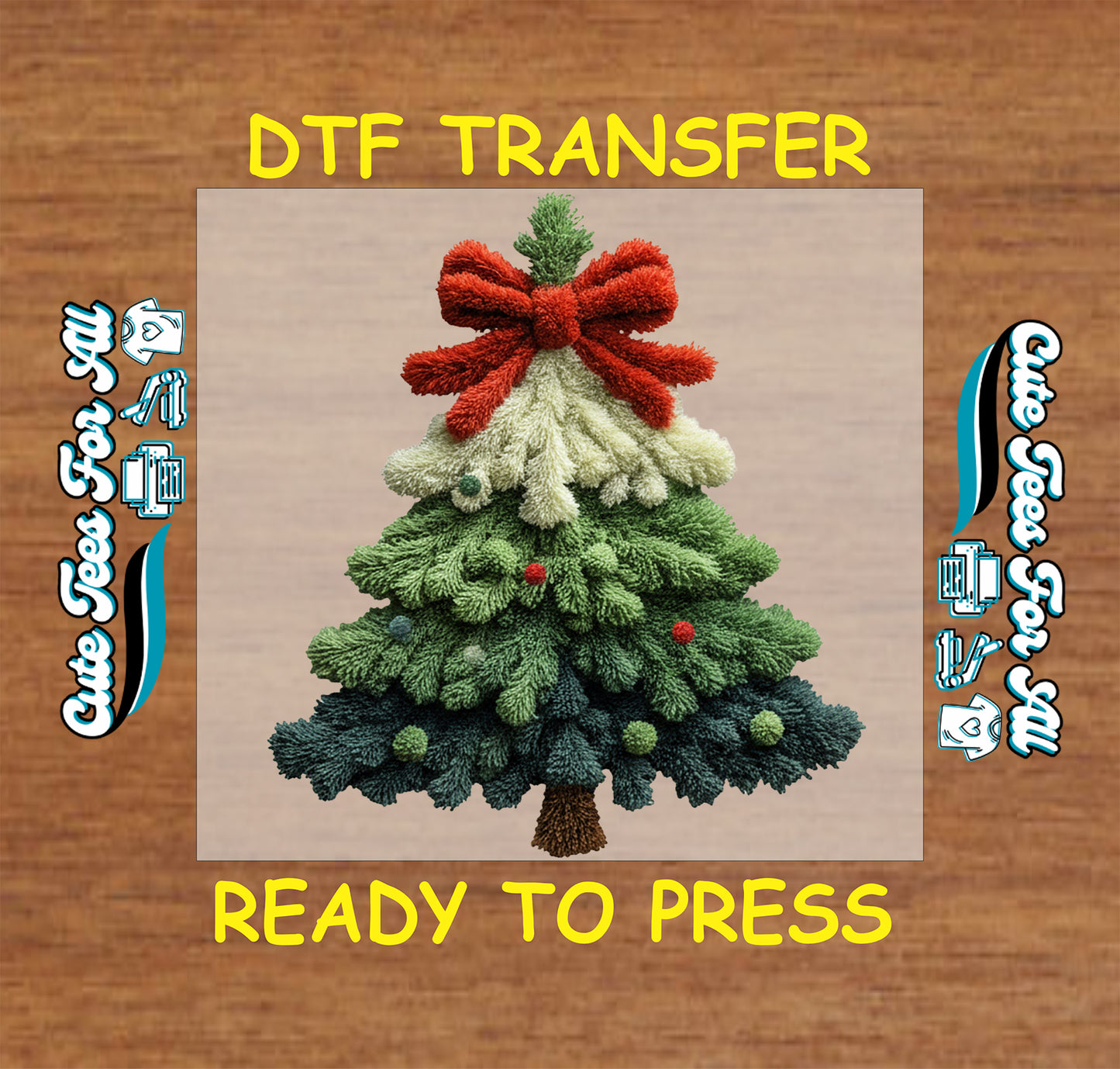 yarn crochet christmas tree red bow ready to press dtf transfer iron on heat transfer diy christmas shirts