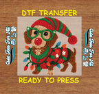 Christmas Yarn Crochet Dog with Lights DTF Transfer – Ready to Press Iron On Heat Transfer for DIY Christmas Shirts 12291