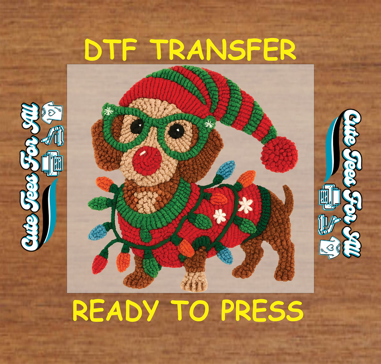 yarn crochet christmas dog lights glasses sweater ready to press dtf transfer iron on heat transfer diy christmas shirts