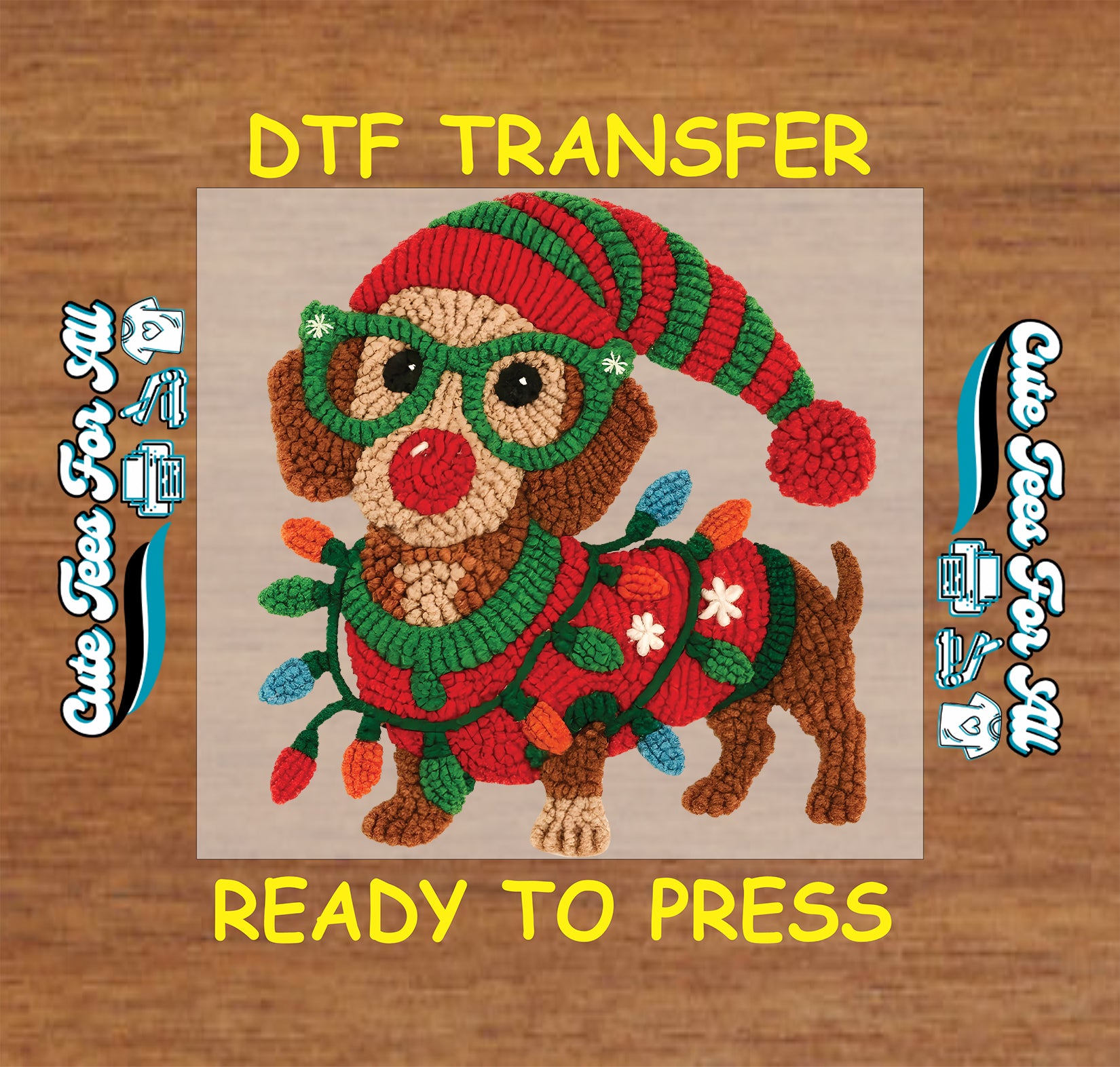 yarn crochet christmas dog lights glasses sweater ready to press dtf transfer iron on heat transfer diy christmas shirts