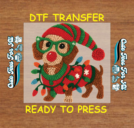 yarn crochet christmas dog lights glasses sweater ready to press dtf transfer iron on heat transfer diy christmas shirts