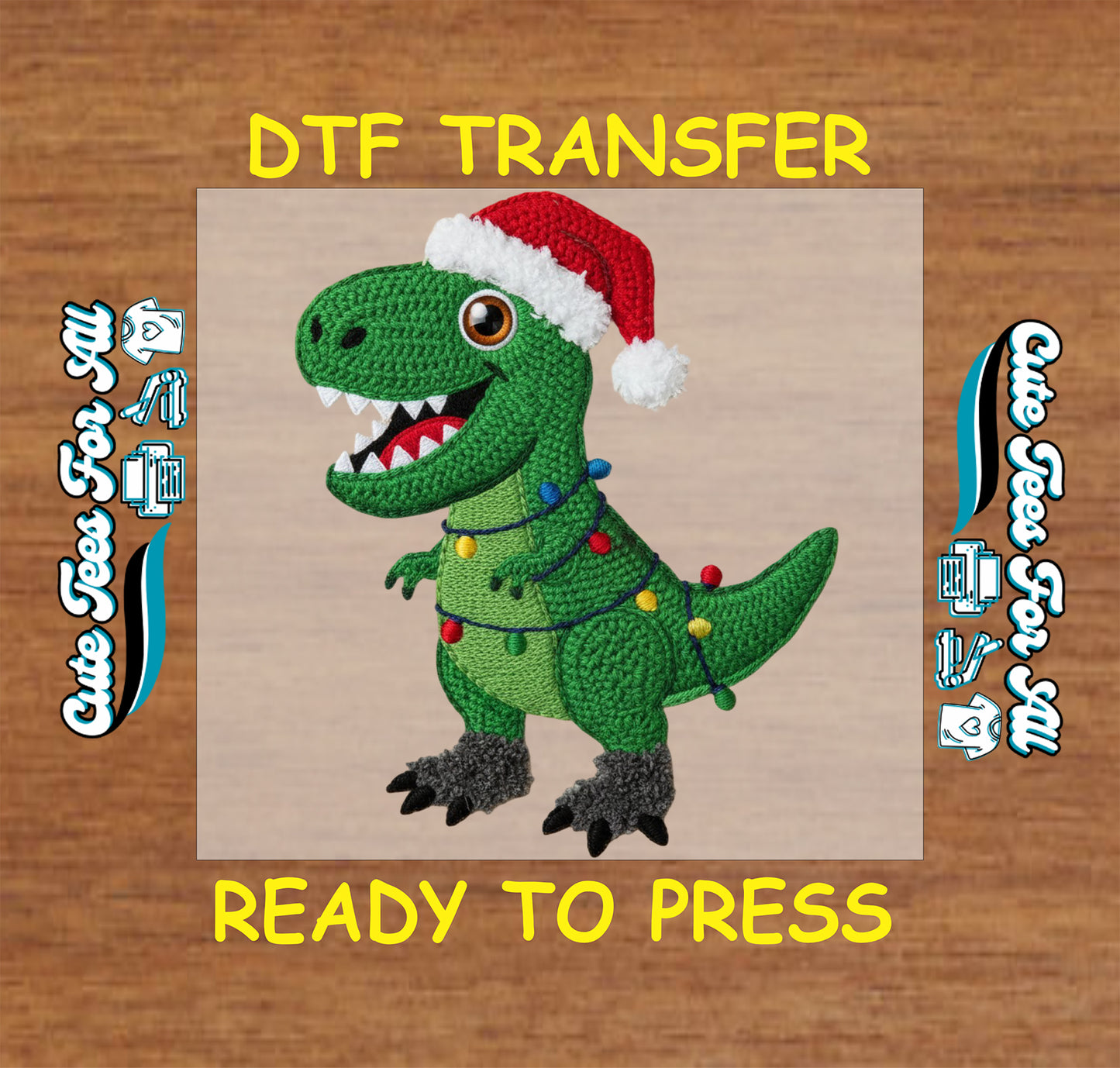 yarn crochet christmas dinosaur with lights santa hat ready to press dtf transfer iron on heat transfer diy christmas shirts