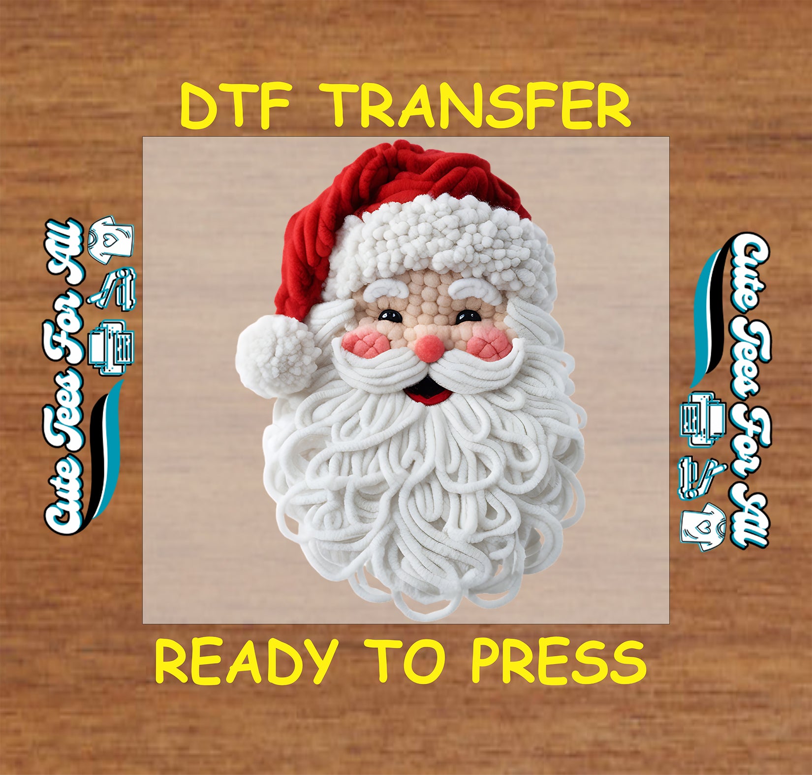 yarn crochet santa head christmas ready to press dtf transfer iron on heat transfer diy christmas shirts