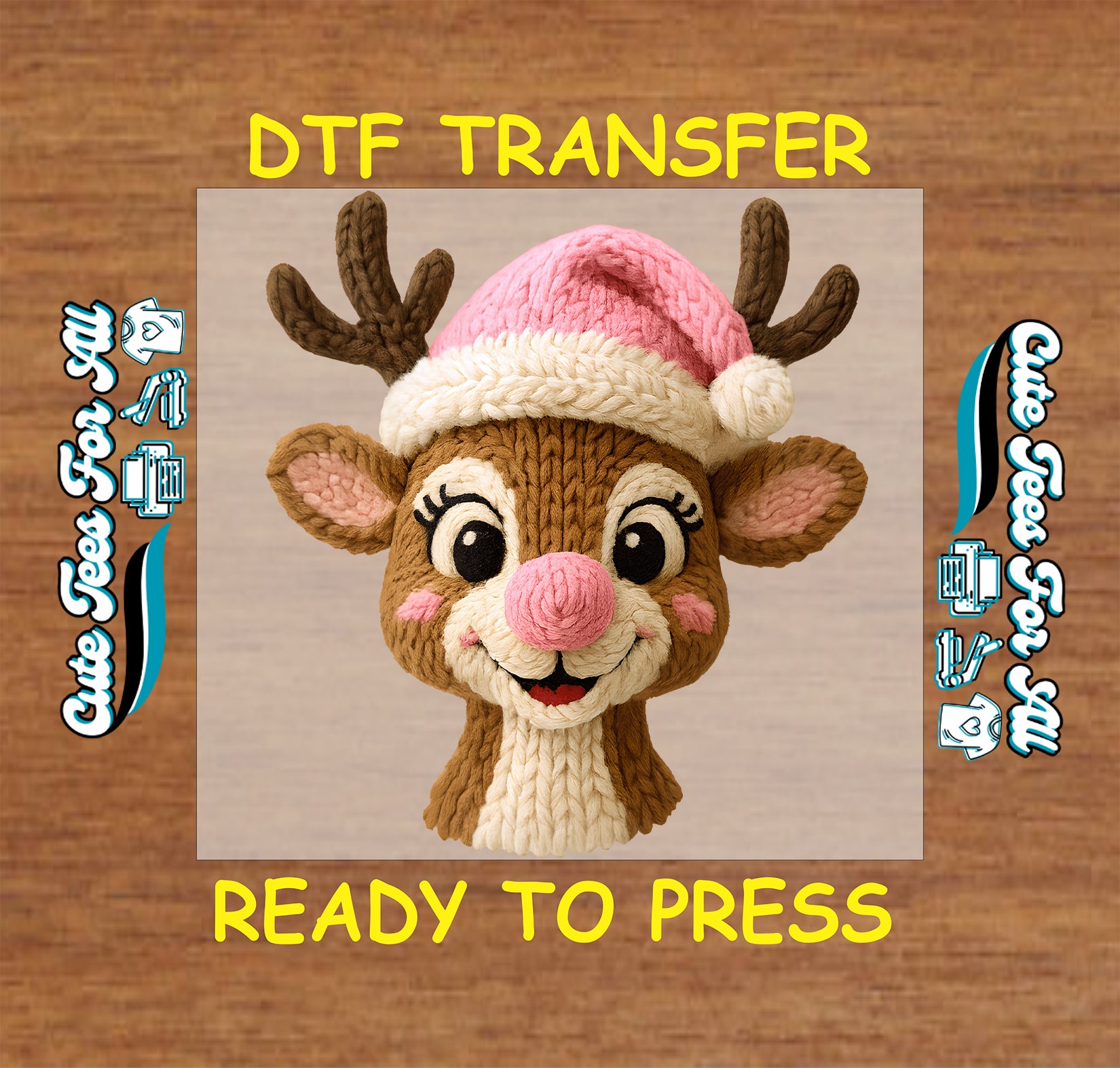 yarn crochet reindeer girl pink santa hat ready to press dtf transfer iron on heat transfer diy christmas shirts