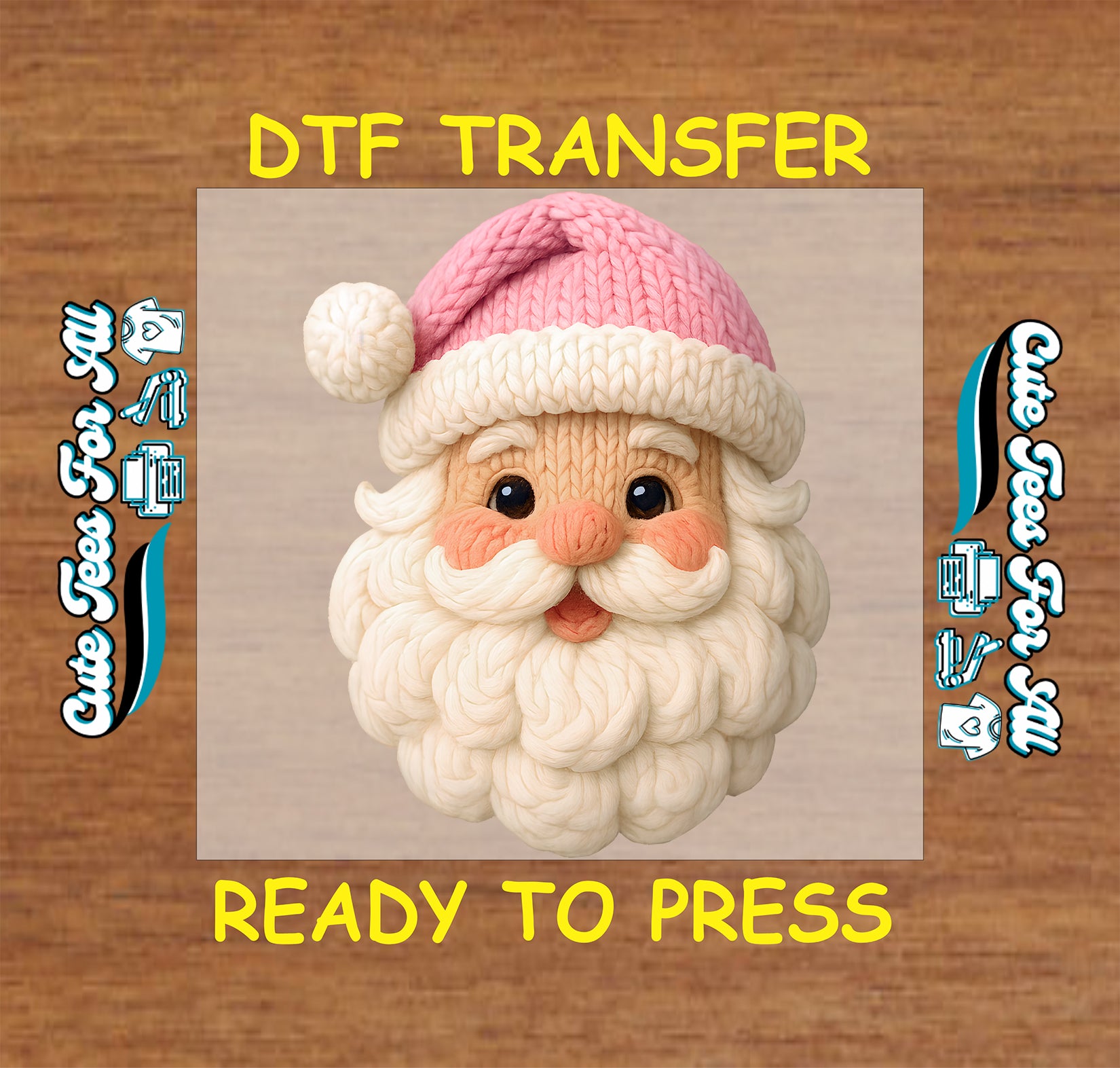yarn crochet pink santa head christmas ready to press dtf transfer iron on heat transfer diy christmas shirts