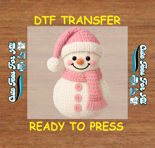 yarn crochet pink snowman ready to press dtf transfer iron on heat transfer diy christmas shirts