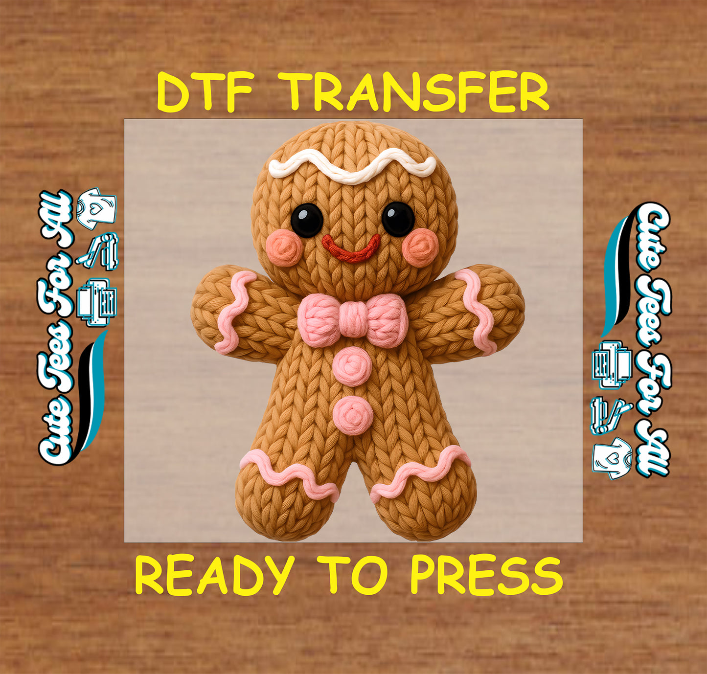 yarn crochet gingerbread girl ready to press dtf transfer iron on heat transfer diy christmas shirts
