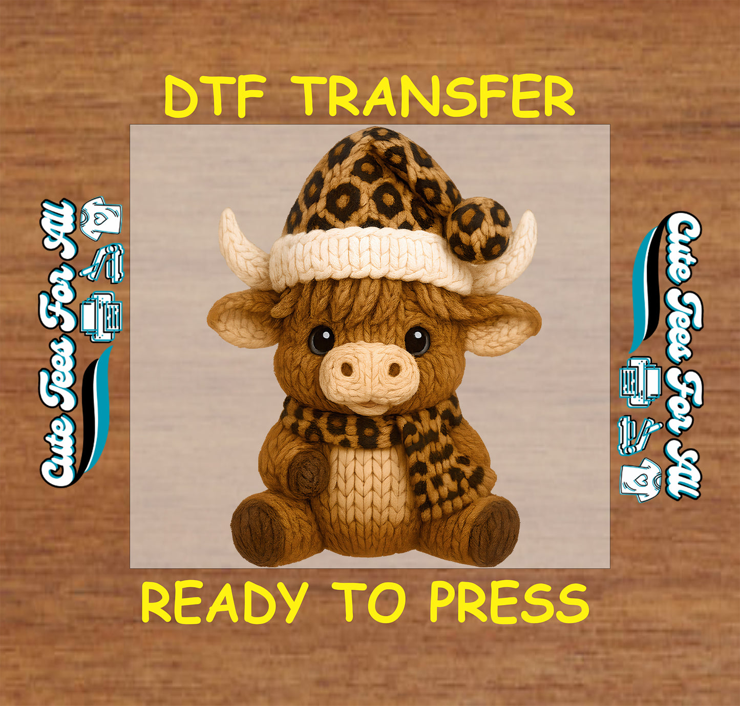 yarn crochet highland cow leopard christmas ready to press dtf transfer iron on diy shirts