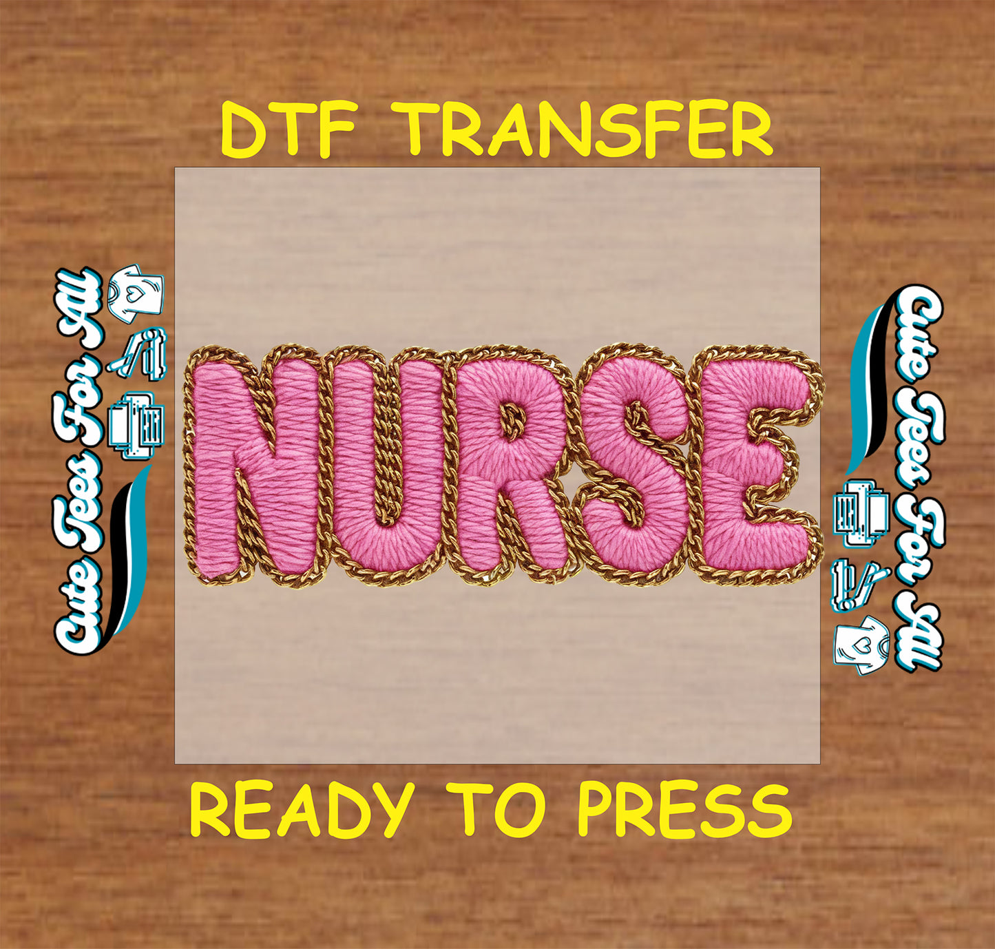 pink yarn nurse lettering crochet style ready to press dtf iron on heat transfer