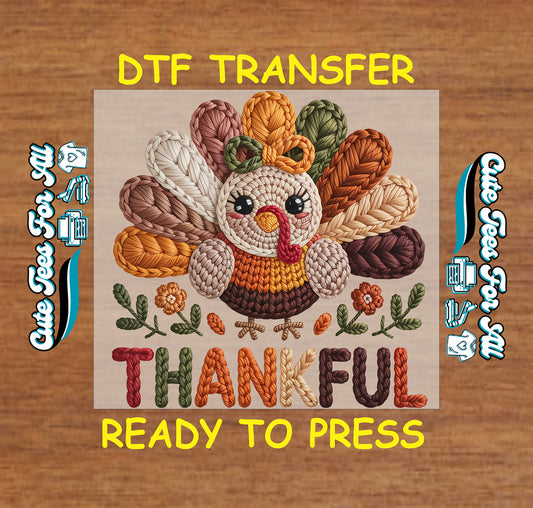 thanksgiving yarn crochet thankful turkey ready to press dtf iron on heat transfer