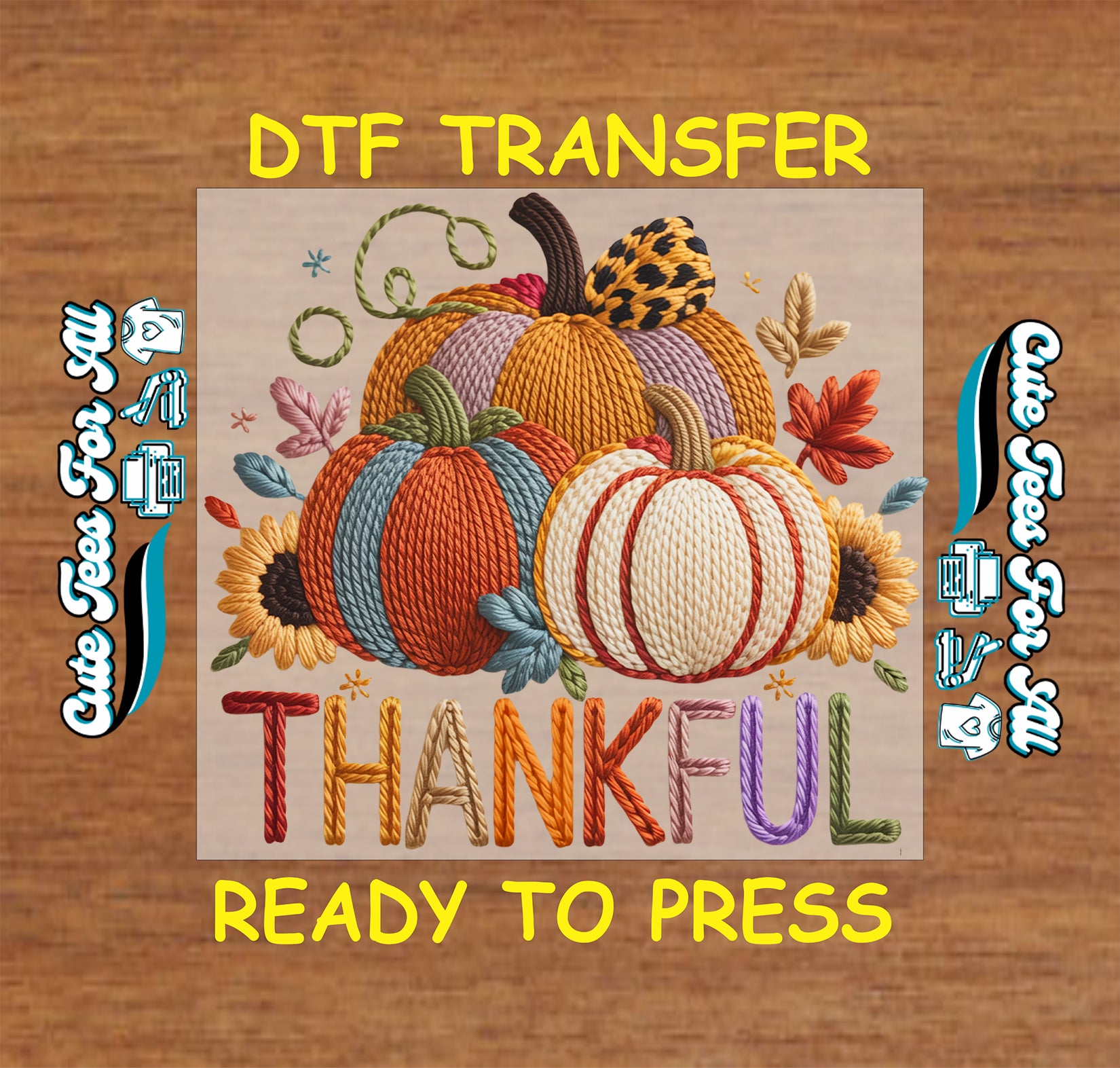 thanksgiving yarn crochet thankful pumpkins ready to press dtf iron on heat transfer fall print