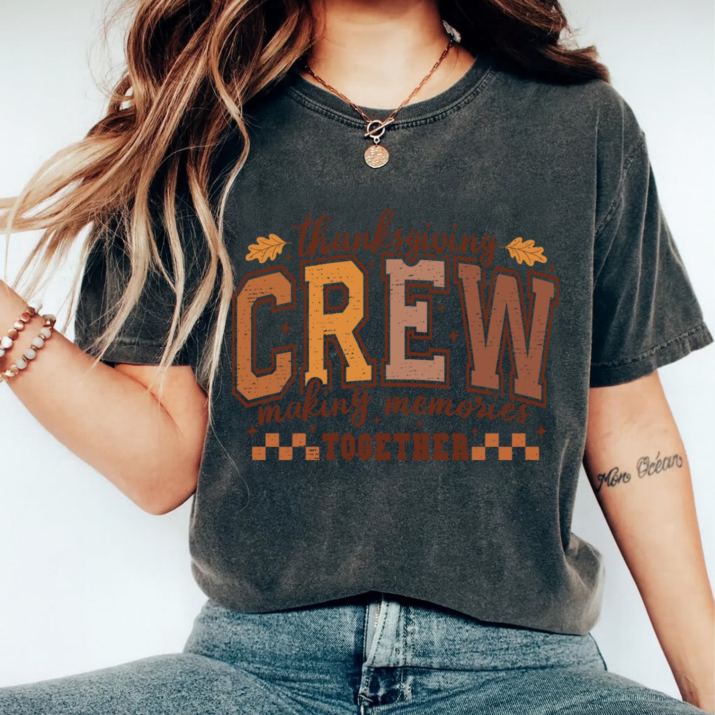 Thanksgiving Crew Making Memories DTF Transfer – Ready to Press Iron On Heat Transfer for DIY Thanksgiving Shirts 12308