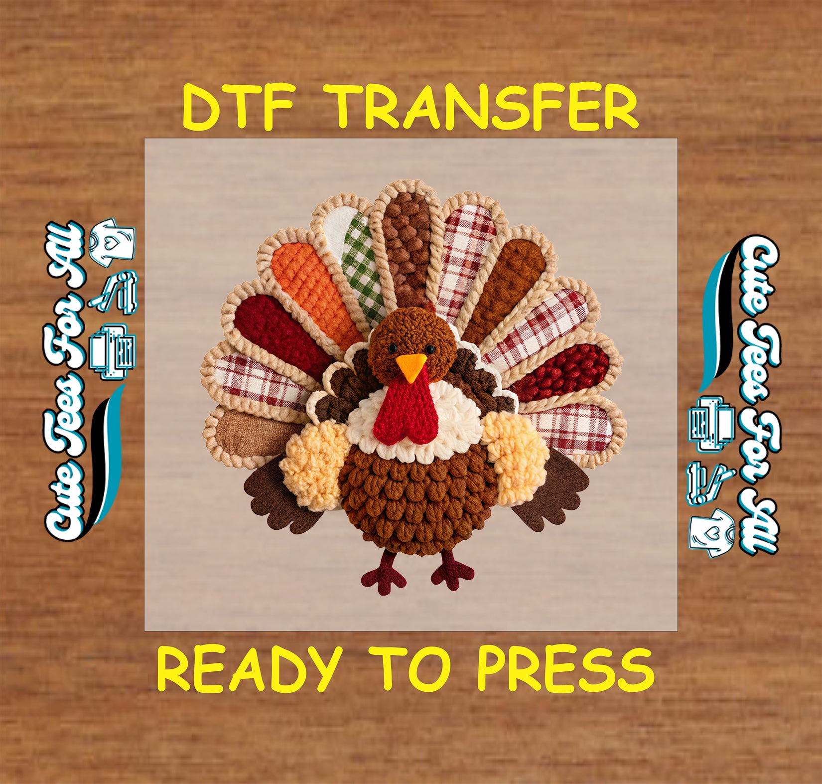 thanksgiving yarn crochet turkey ready to press dtf iron on heat transfer fall design