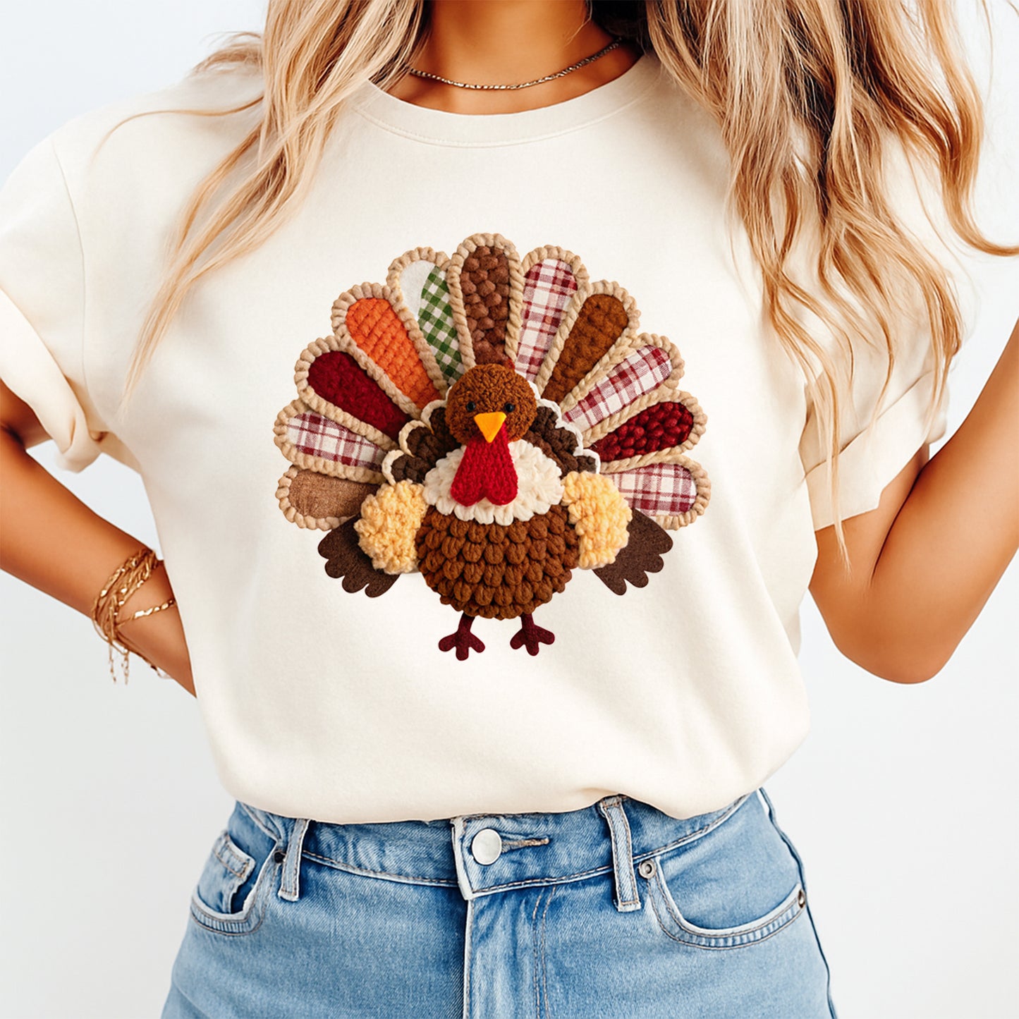 Thanksgiving Yarn Crochet Turkey DTF Transfer – Ready to Press Iron On Heat Transfer for DIY Fall Thanksgiving Shirts 12311
