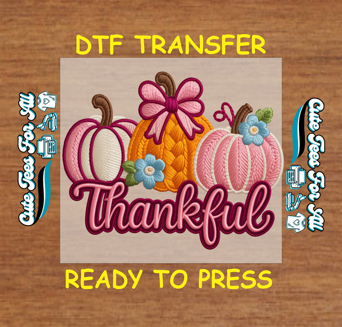 thankful girly yarn crochet pumpkins ready to press dtf iron on thanksgiving fall transfer