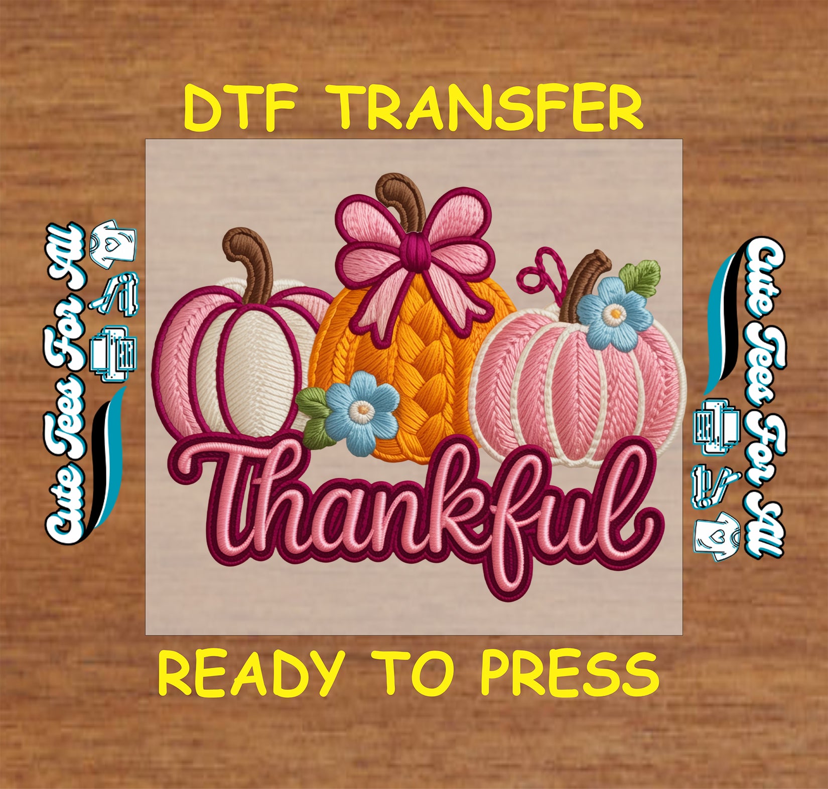 thankful girly yarn crochet pumpkins ready to press dtf iron on thanksgiving fall transfer