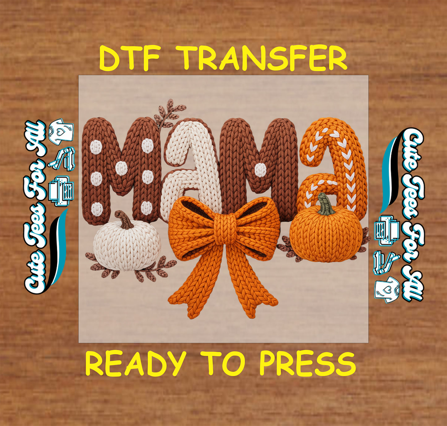 fall girly mama yarn crochet pumpkins with bow ready to press dtf iron on thanksgiving heat transfer