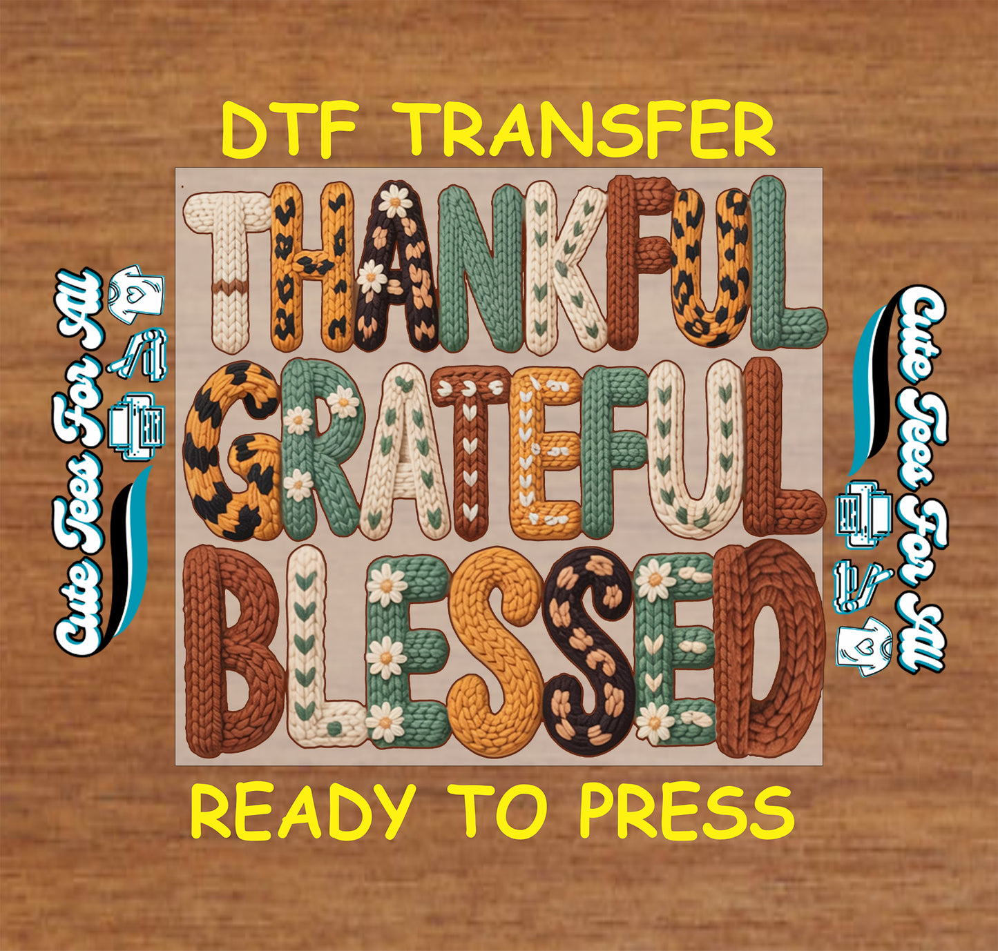 thankful grateful blessed yarn crochet fall text ready to press dtf iron on thanksgiving transfer