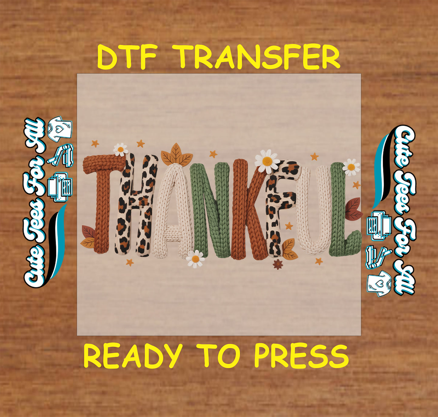 thankful yarn crochet fall text ready to press dtf iron on thanksgiving transfer