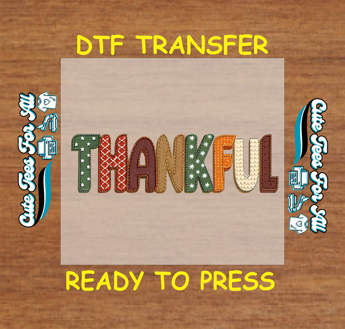 thankful stitched fall text ready to press dtf iron on thanksgiving transfer