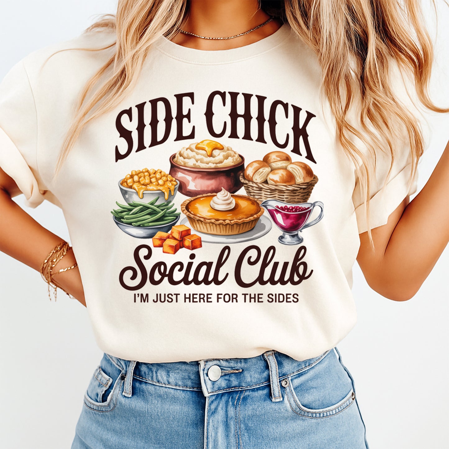 Funny Thanksgiving Side Chick Social Club DTF Transfer – Ready to Press Iron On Heat Transfer for DIY Thanksgiving Shirts 12325