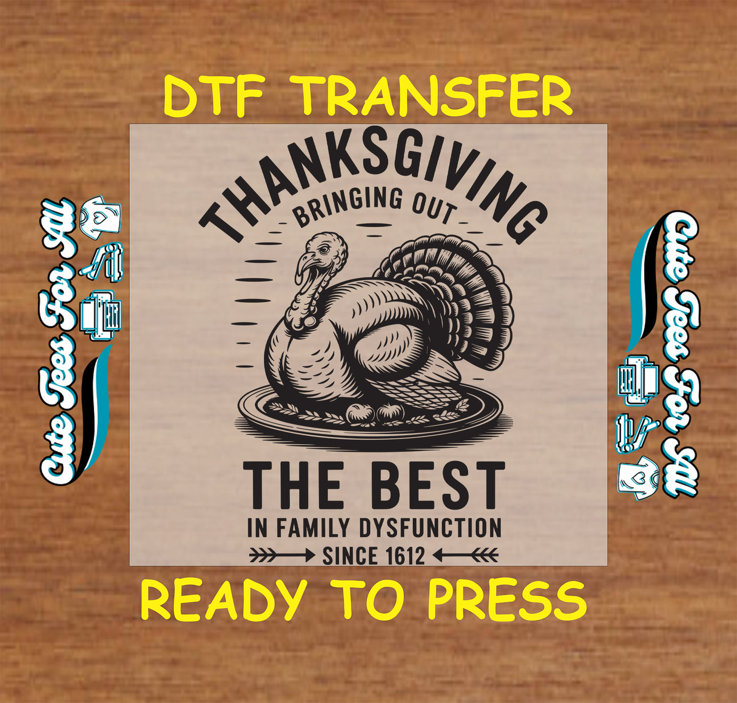 funny thanksgiving turkey retro graphic ready to press dtf iron on heat transfer