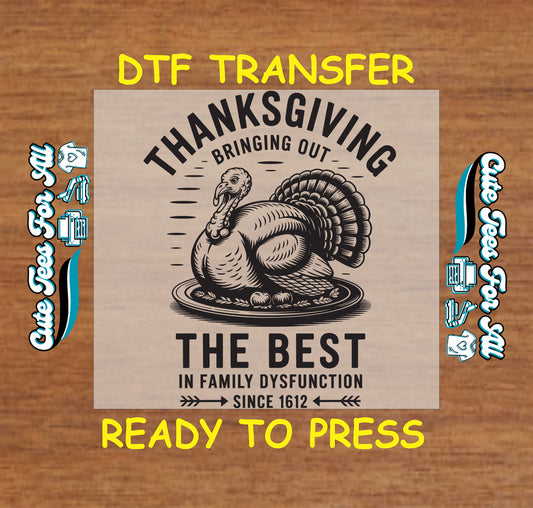 funny thanksgiving turkey retro graphic ready to press dtf iron on heat transfer