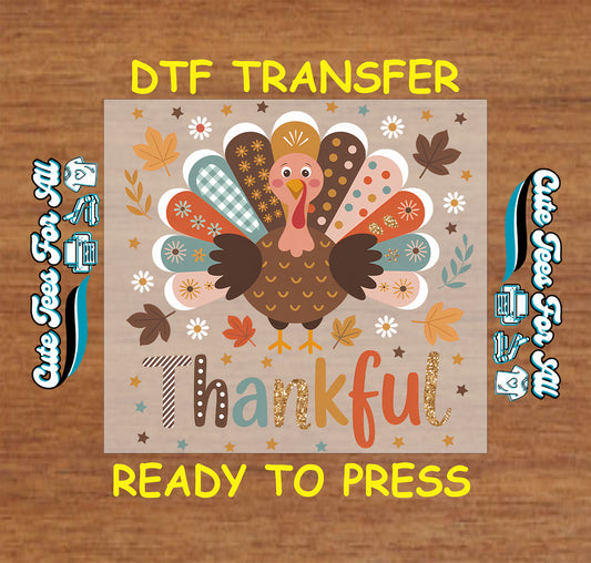 thanksgiving turkey thankful graphic ready to press dtf iron on heat transfer