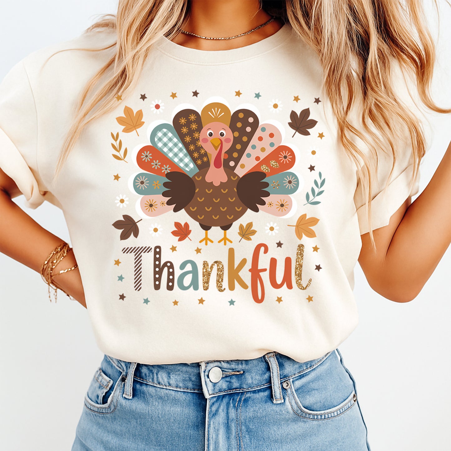 Thanksgiving Thankful Turkey DTF Transfer – Ready to Press Iron On Heat Transfer for DIY Thanksgiving Shirts 12330