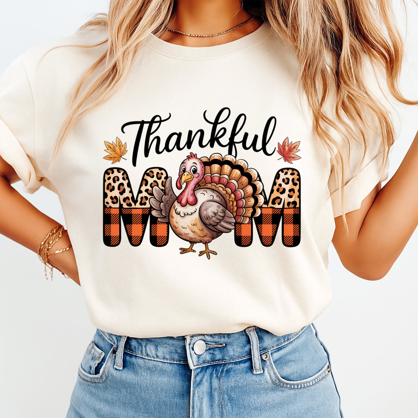 Thanksgiving Mama Thankful Turkey DTF Transfer – Ready to Press Iron On Heat Transfer for DIY Thanksgiving Shirts 12332