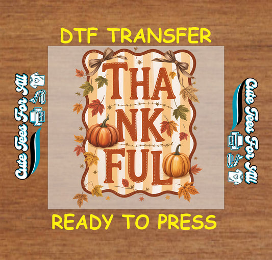 thanksgiving thankful pumpkin leaves ready to press dtf transfer iron on heat transfer for diy thanksgiving shirts