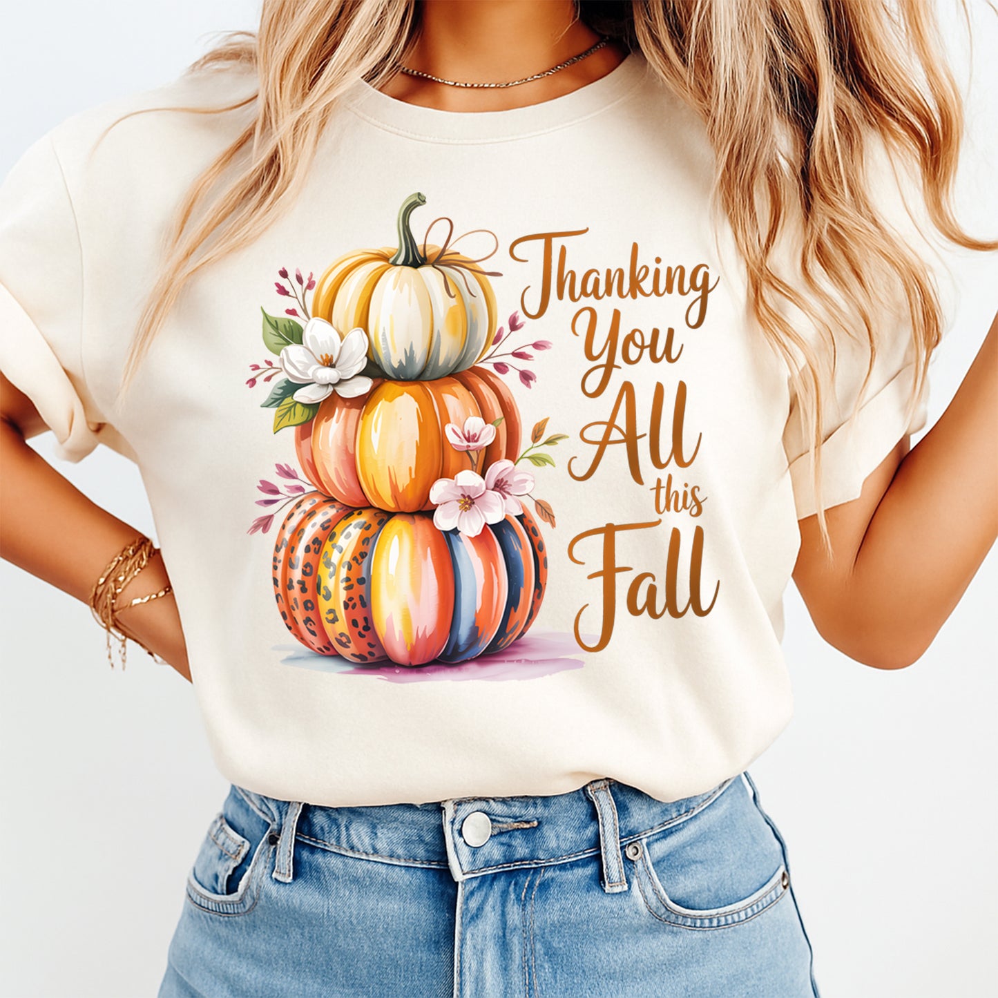 Fall Thanking You All Stacked Pumpkin DTF Transfer – Ready to Press Iron On Heat Transfer for DIY Fall Shirts 12334