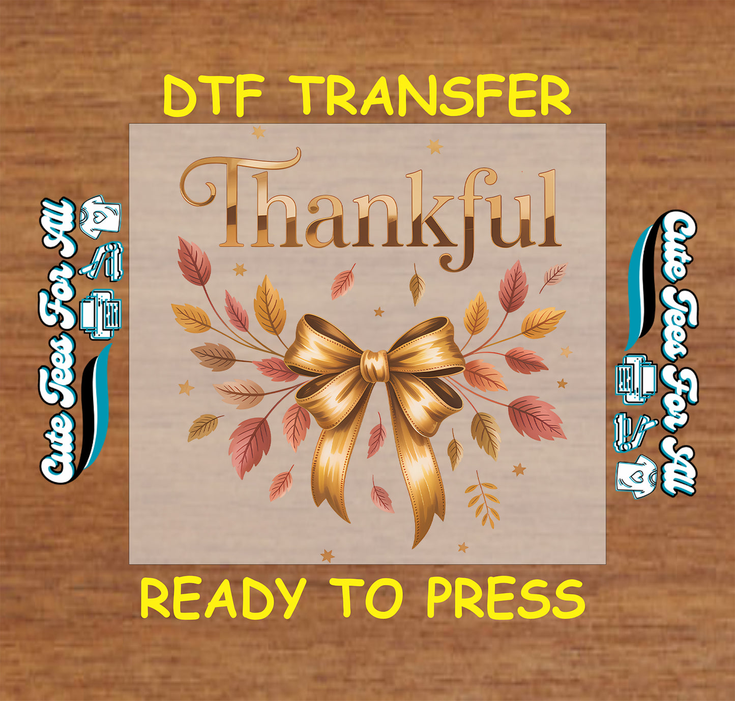 fall thankful gold bow leaves ready to press dtf transfer iron on heat transfer for diy fall shirts