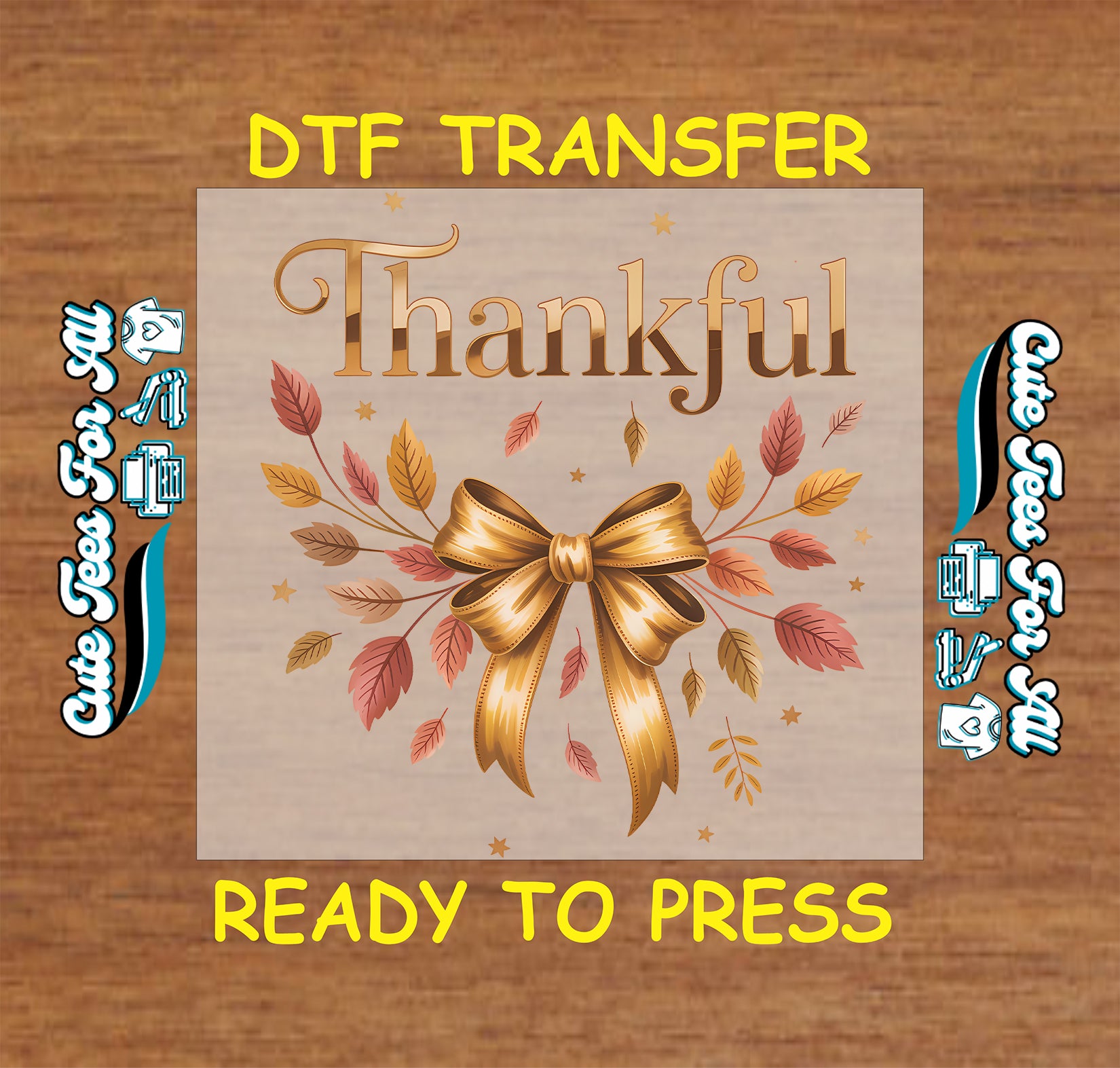fall thankful gold bow leaves ready to press dtf transfer iron on heat transfer for diy fall shirts