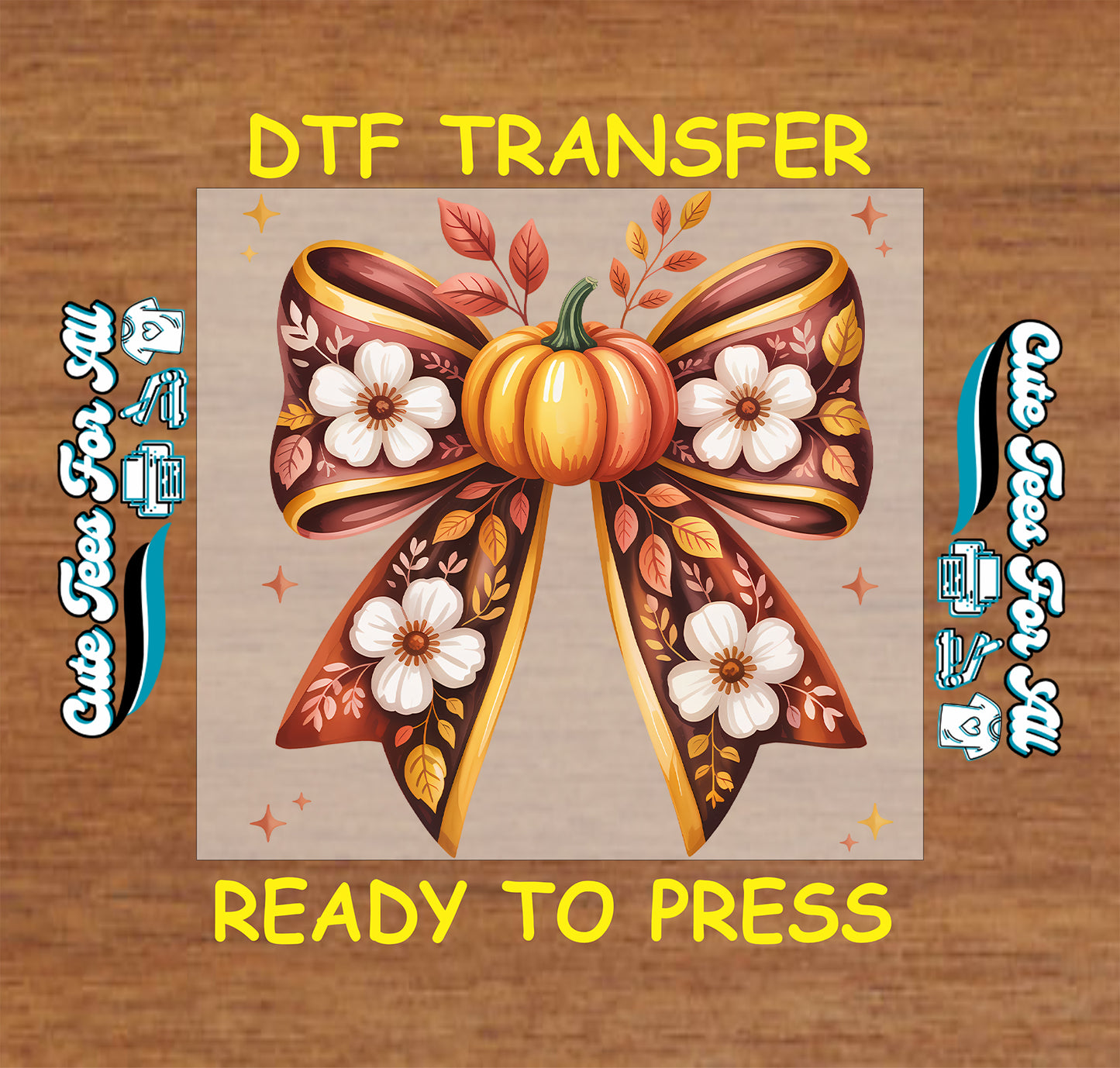 fall pumpkin floral bow ready to press dtf transfer iron on heat transfer for diy fall shirts