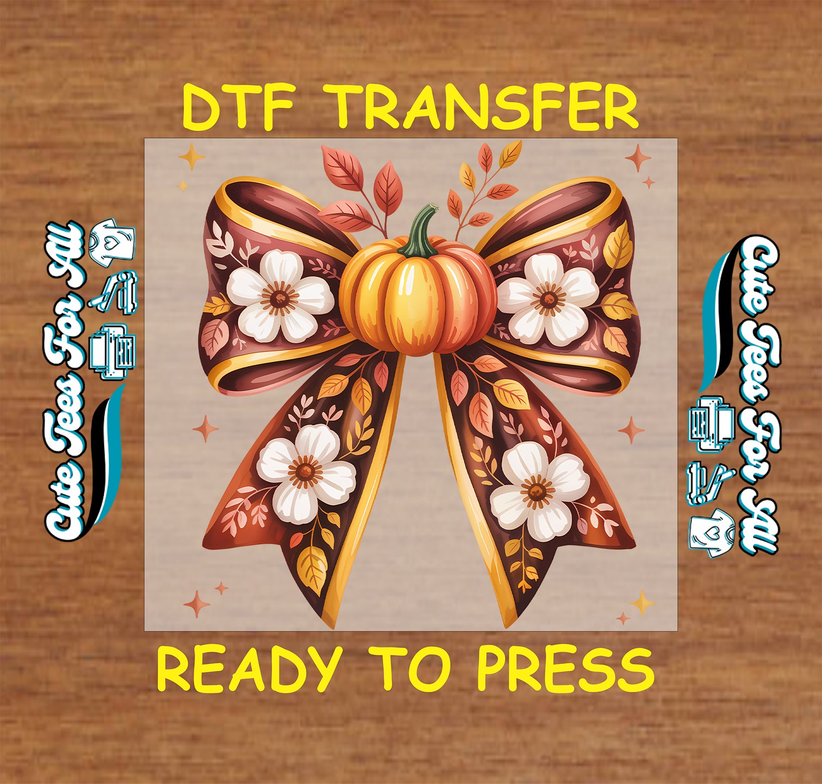 fall pumpkin floral bow ready to press dtf transfer iron on heat transfer for diy fall shirts