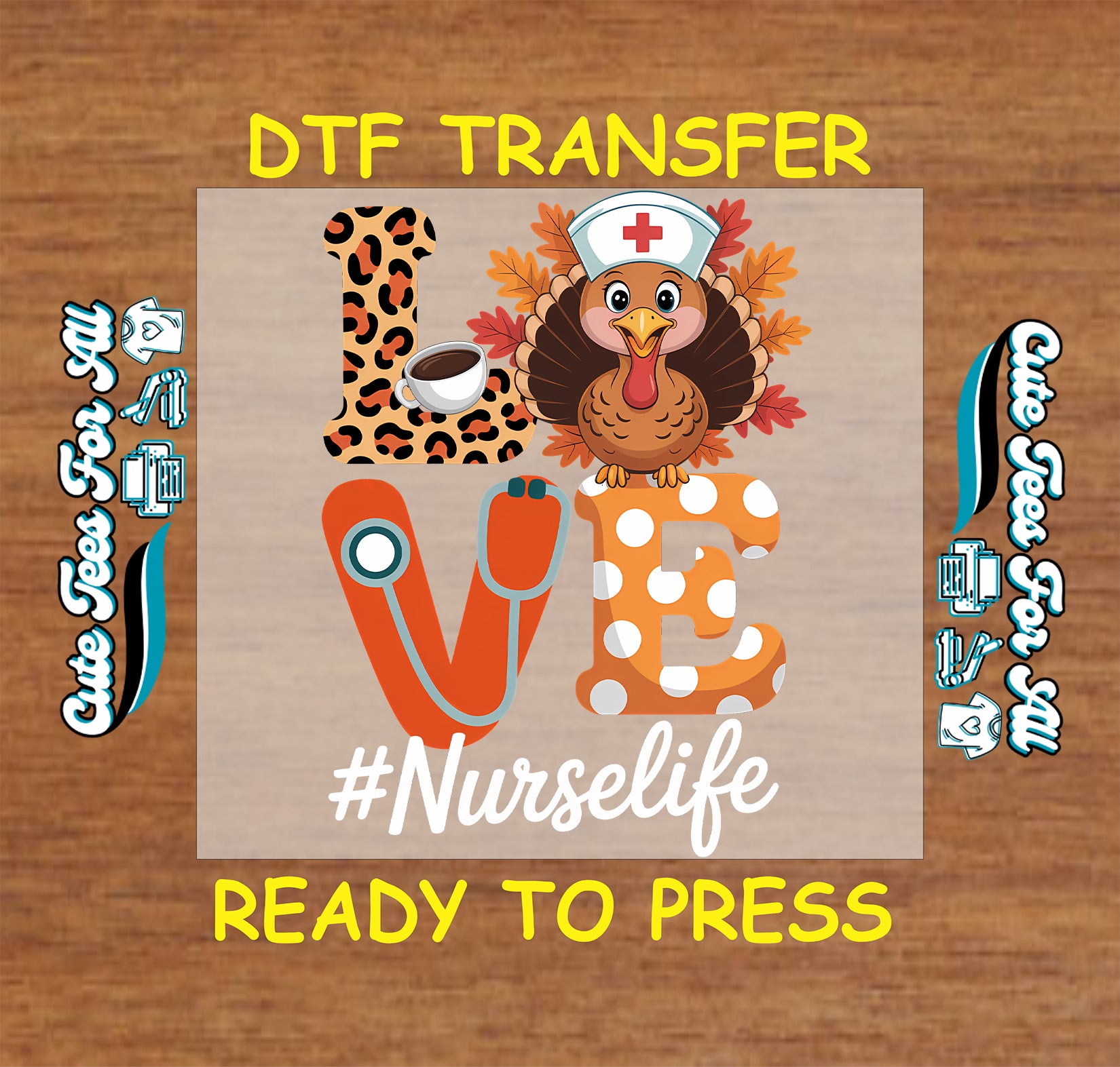 thanksgiving nurse love turkey ready to press dtf transfer iron on heat transfer for diy thanksgiving nurse shirts